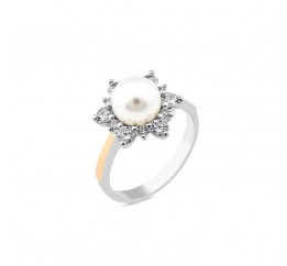 Кольцо серебряное с золотом и жемчугом (933кж)