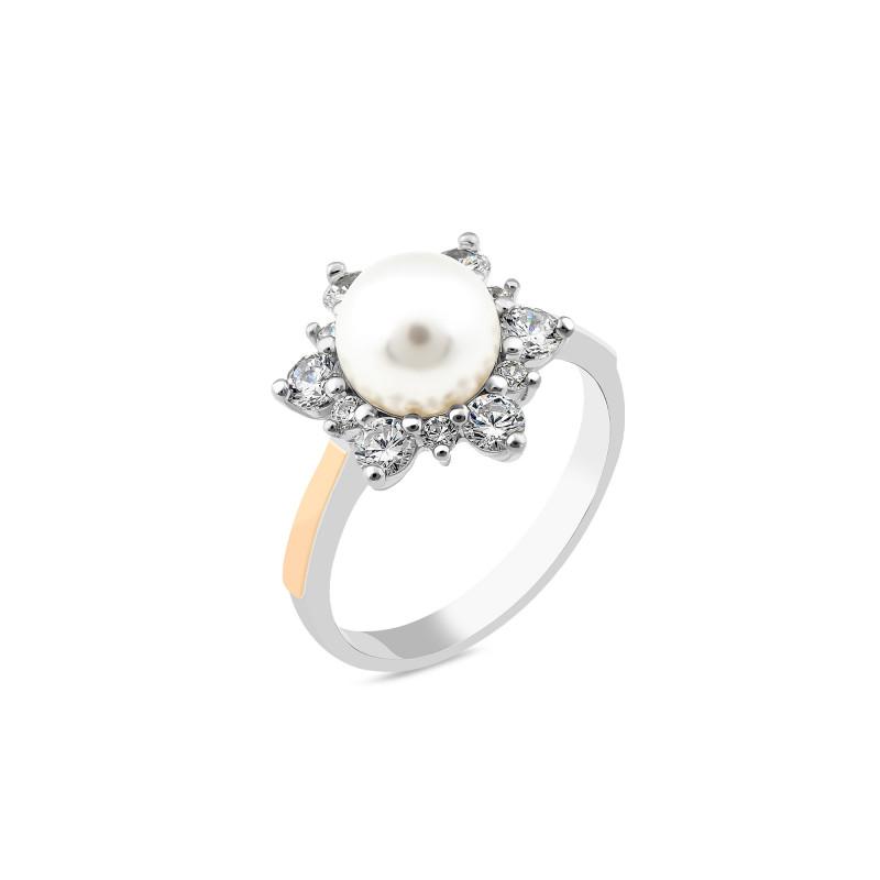 Кольцо серебряное с золотом и жемчугом (933кж)