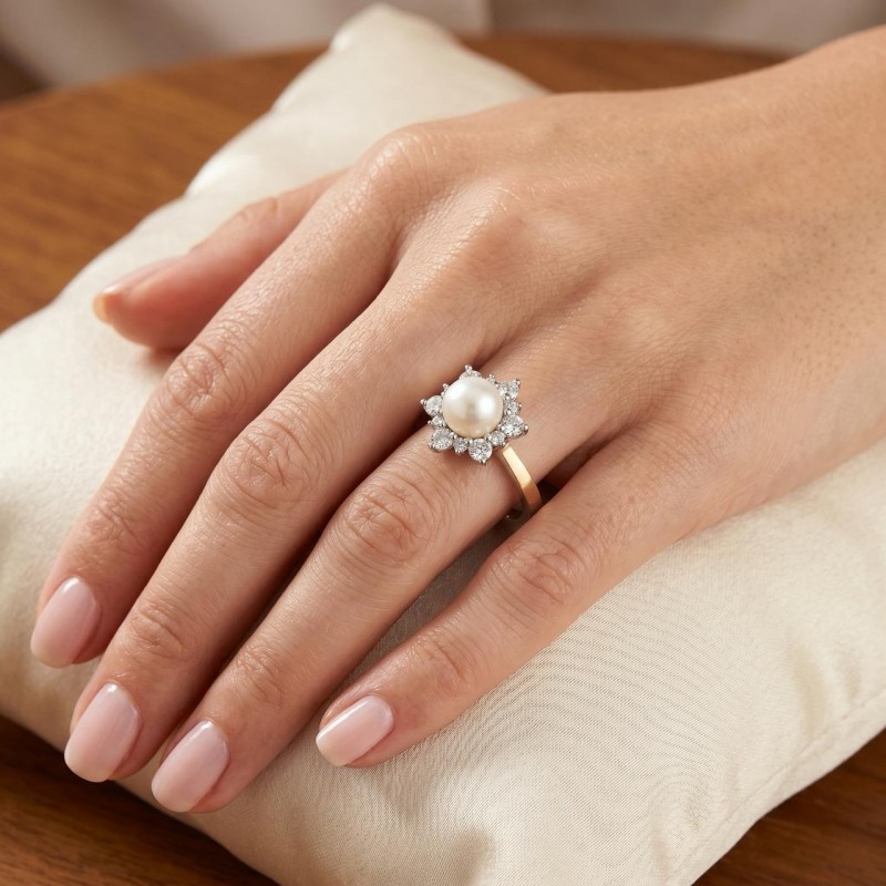 Кольцо серебряное с золотом и жемчугом (933кж)