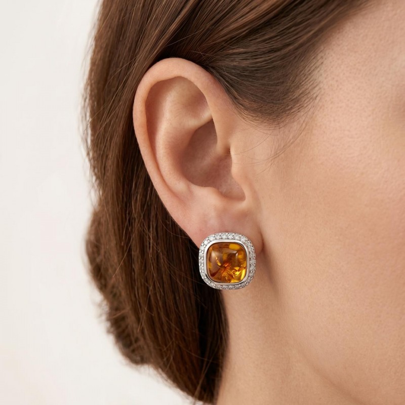 Серьги серебряные с янтарём (828ся)