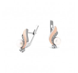 Серьги серебряные с золотом и жемчугом (712сж)