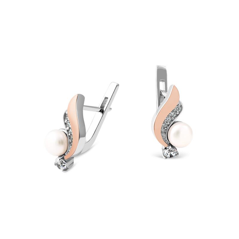 Серьги серебряные с золотом и жемчугом (712сж)