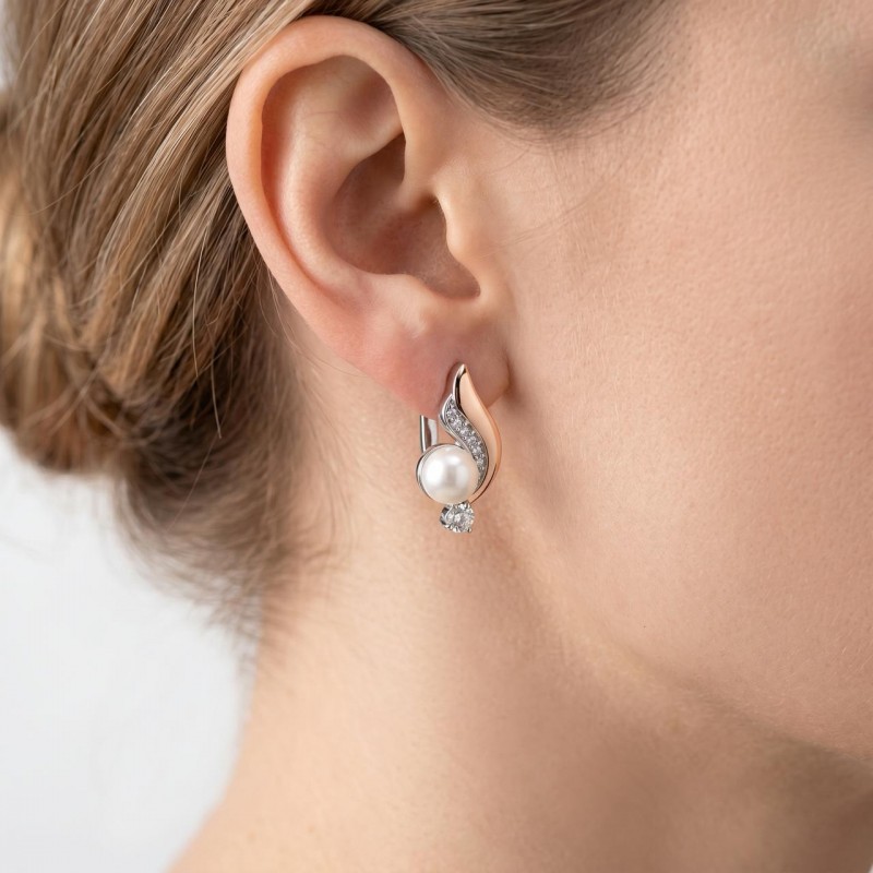 Серьги серебряные с золотом и жемчугом (712сж)