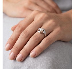 Кольцо серебряное с золотом и жемчугом (712кж)