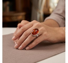 Кольцо серебряное с золотом и янтарем (880кя)