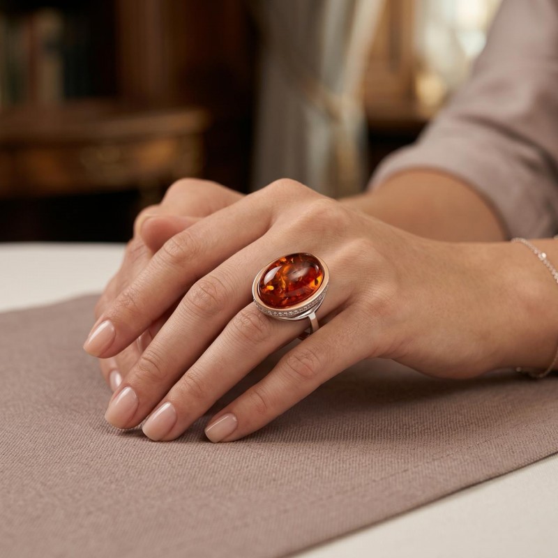 Кольцо серебряное с золотом и янтарем (880кя)