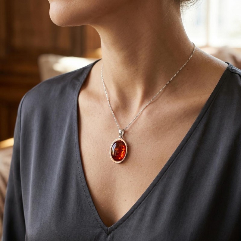 Подвес серебряный с золотом и янтарём (880пя)