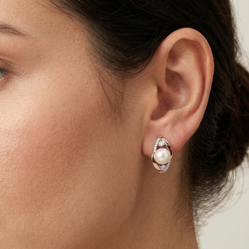 Серьги серебряные с золотом и жемчугом (785сж)