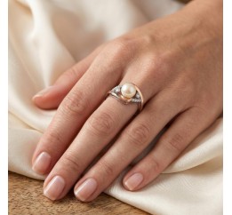 Кольцо серебряное с золотом и жемчугом (785кж)