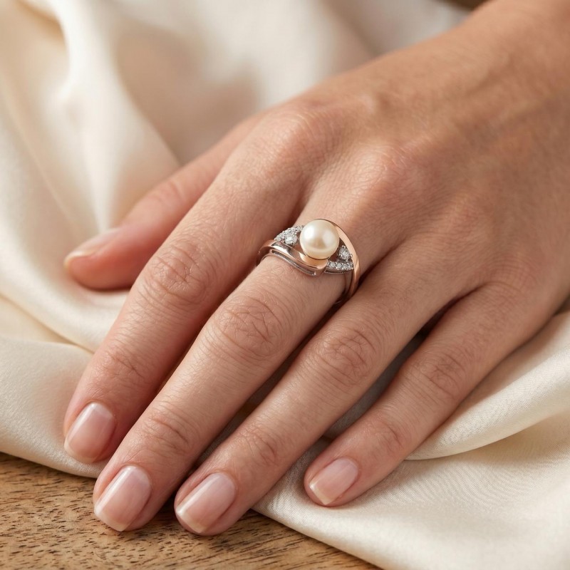 Кольцо серебряное с золотом и жемчугом (785кж)