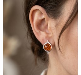 Серьги серебряные с золотом и янтарём (682ся)
