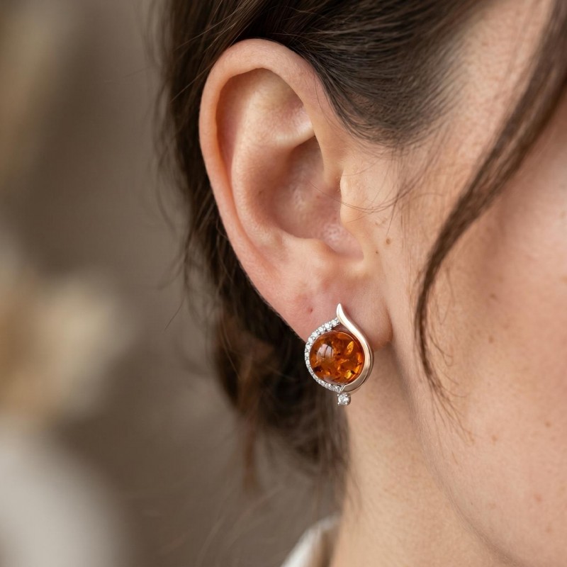 Серьги серебряные с золотом и янтарём (682ся)