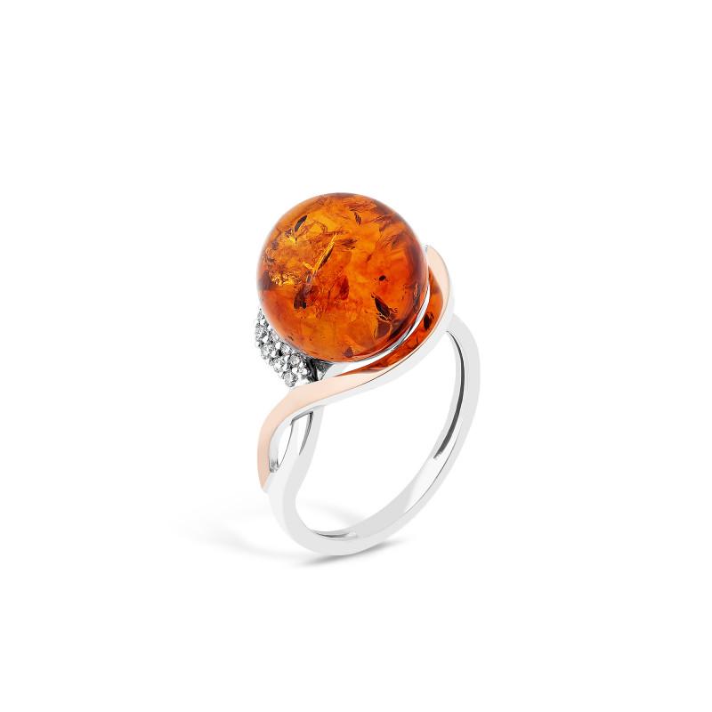 Кольцо серебряное с золотом и янтарем (682кя)