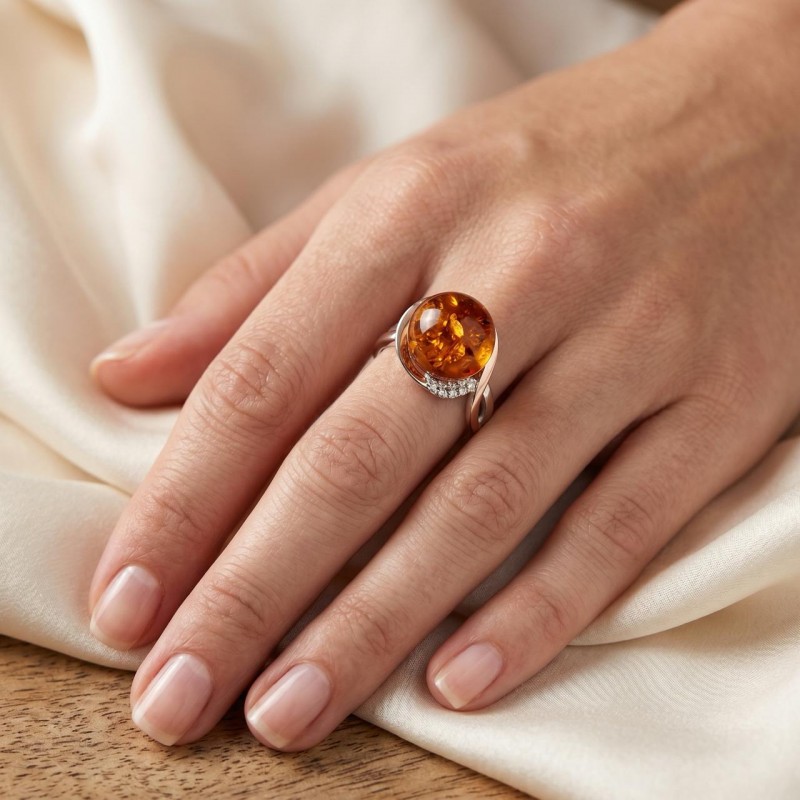 Кольцо серебряное с золотом и янтарем (682кя)