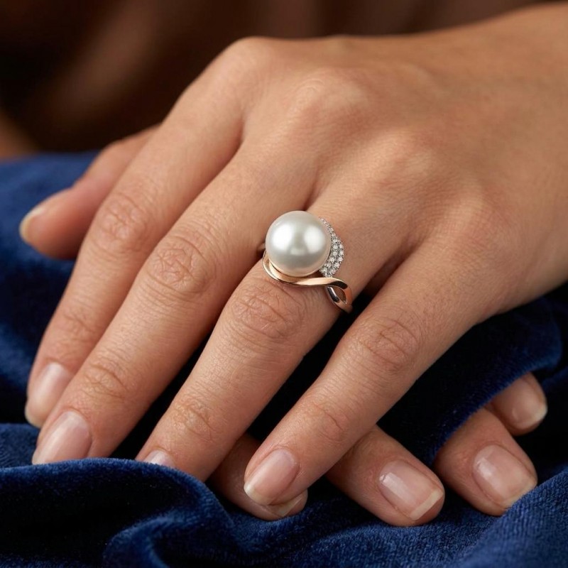 Кольцо серебряное с золотом и жемчугом (682кж)