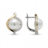 Серьги серебряные с золотом и жемчугом (682сж)