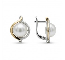 Серьги серебряные с золотом и жемчугом (682сж)