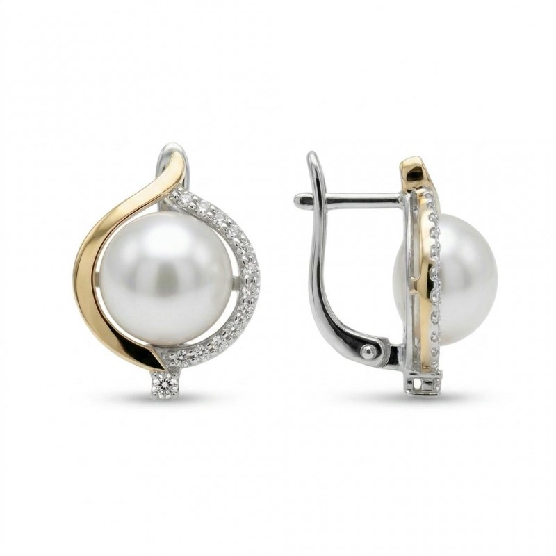 Серьги серебряные с золотом и жемчугом (682сж)