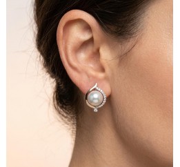 Серьги серебряные с золотом и жемчугом (682сж)