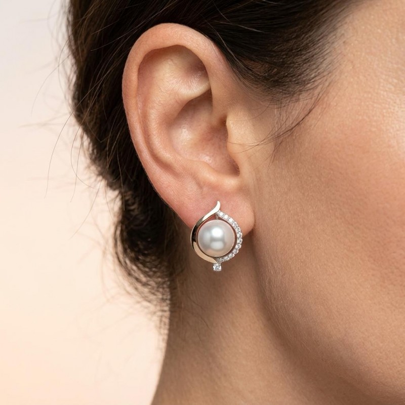 Серьги серебряные с золотом и жемчугом (682сж)