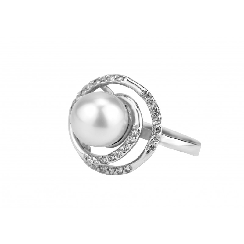 Кольцо серебряное с цирконием и жемчугом Одесса (2170074)