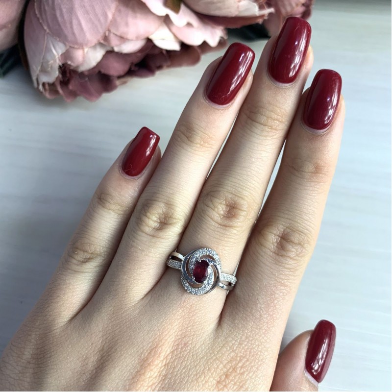 Серебряное кольцо SilverBreeze с натуральным рубином (1987483) 18 размер