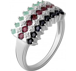 Серебряное кольцо SilverBreeze с натуральным сапфиром, изумрудом, рубином 2067153 17.5 размер, 17.5 размер, 17.5 размер, 17.5 размер