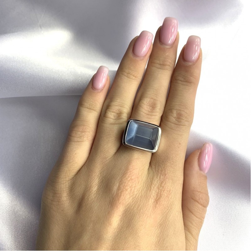 Серебряное кольцо SilverBreeze с кошачим глазом (2053828) 17 размер