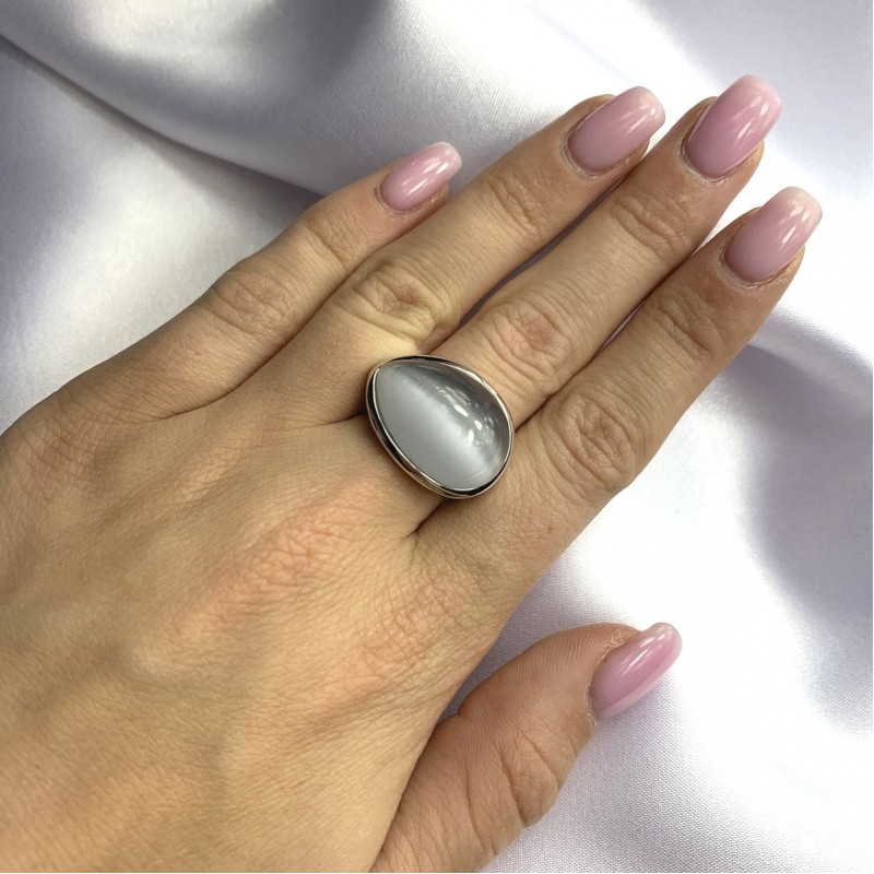 Серебряное кольцо SilverBreeze с кошачим глазом (2052609) 17.5 размер