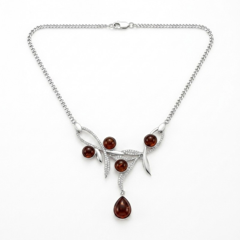 Колье серебряное с янтарем (811)